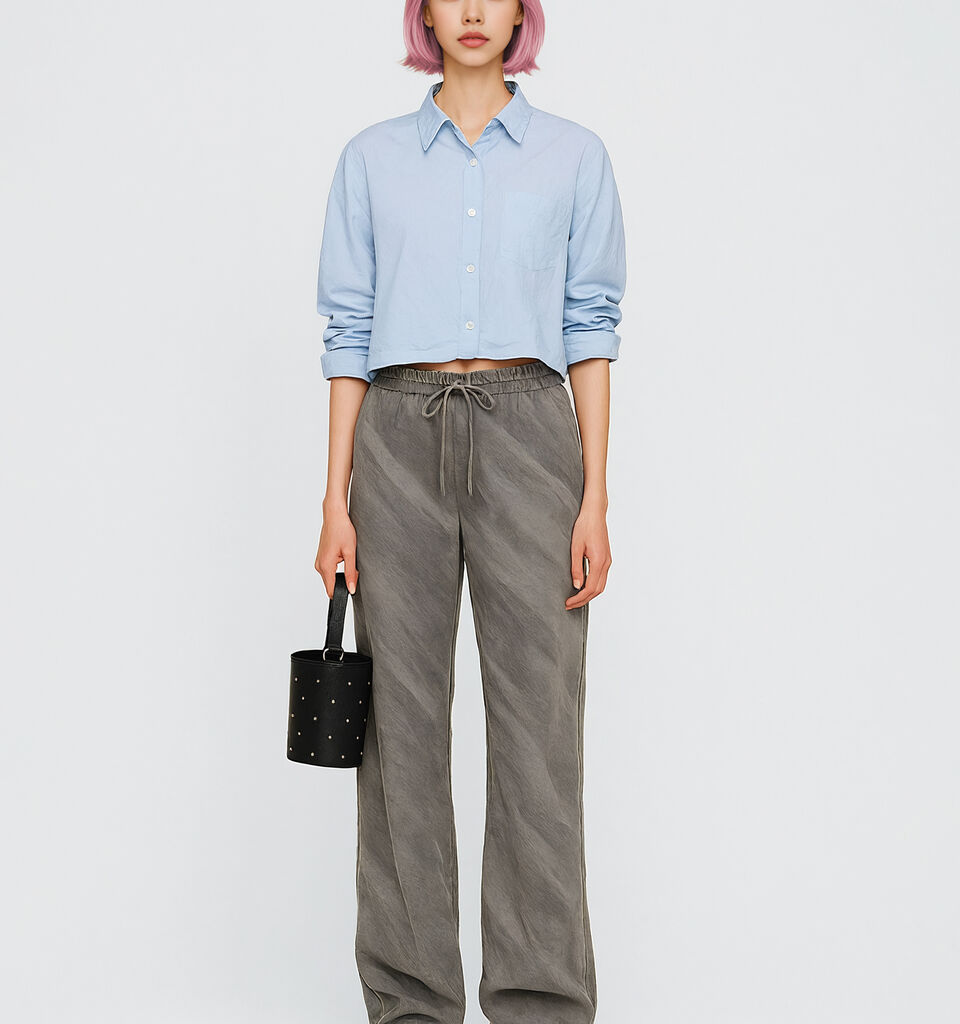 Camicia cropped azzurra con coulisse - sisley k camicie - Azzurro | Sisley K image number 1